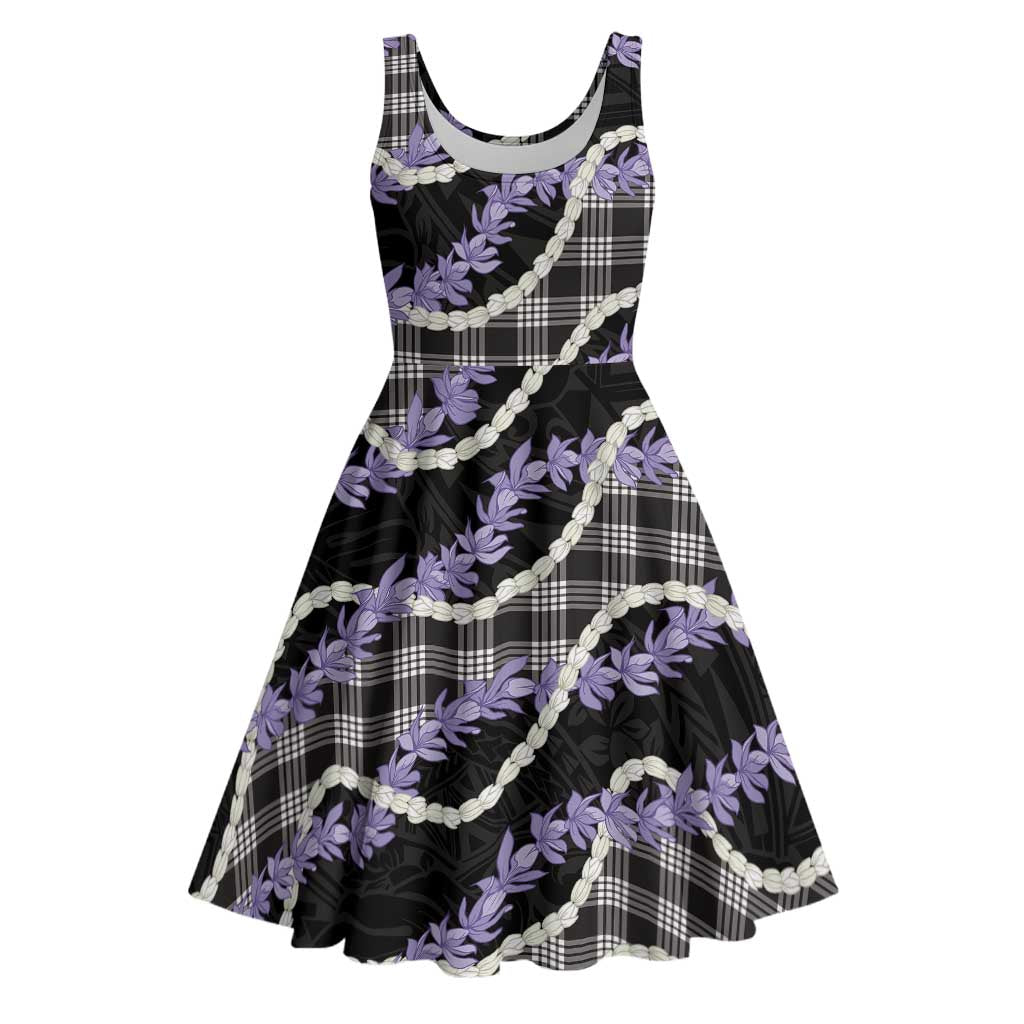 Black Hawaii Palaka Honohono Pikake Midi Dress Hawaiian Orchid Lei Polynesian Pattern LT14 Black - Polynesian Pride