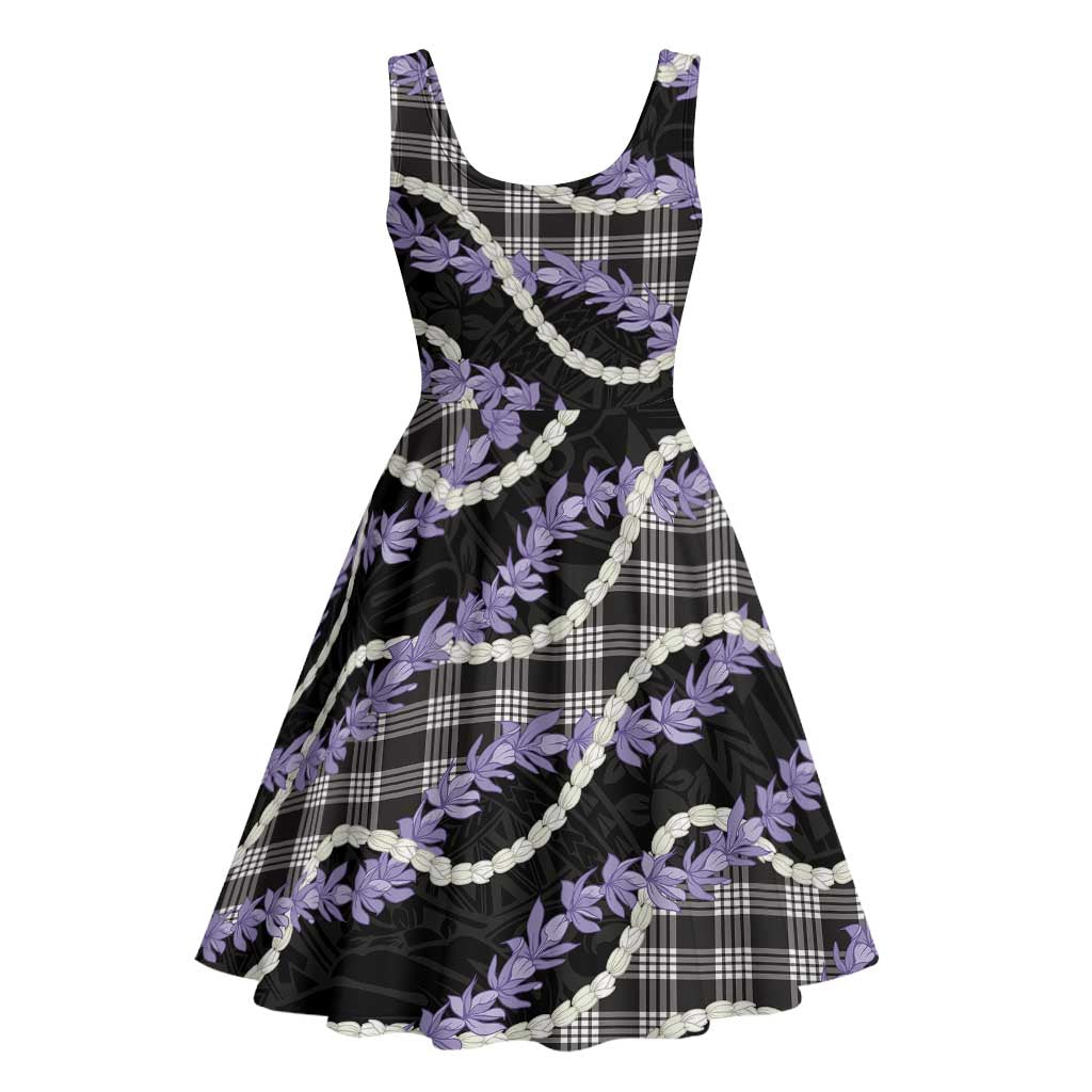 Black Hawaii Palaka Honohono Pikake Midi Dress Hawaiian Orchid Lei Polynesian Pattern LT14 - Polynesian Pride