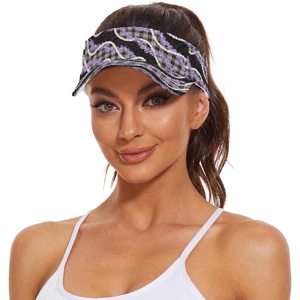 Black Hawaii Palaka Honohono Pikake Sun Visor Cap Hawaiian Orchid Lei Polynesian Pattern
