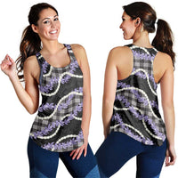 Black Hawaii Palaka Honohono Pikake Women Racerback Tank Hawaiian Orchid Lei Polynesian Pattern - Polynesian Pride