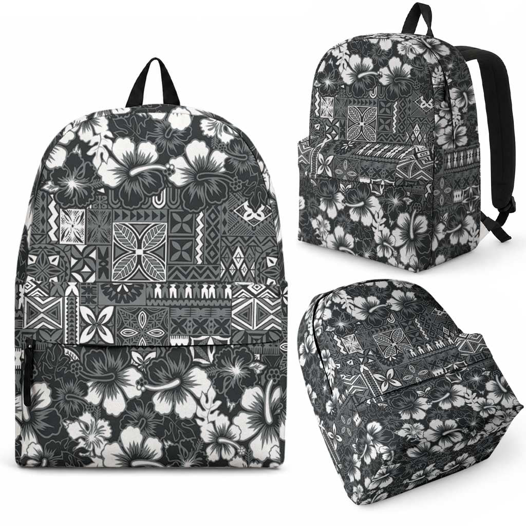 Black Hawaiian Tapa Tribal Hibiscus Backpack LT9 - Polynesian Pride
