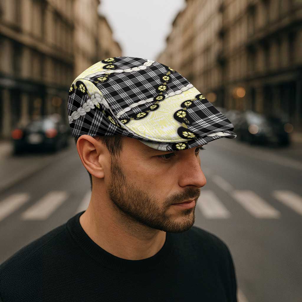 Black Palaka Hawaii Jeff Hat Kukui Nut Pikake Lei Hawaiian Tapa Pattern - Polynesian Pride