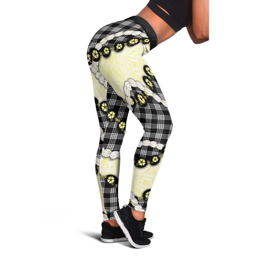 Black Palaka Hawaii Leggings Kukui Nut Pikake Lei Hawaiian Tapa Pattern LT14 - Polynesian Pride