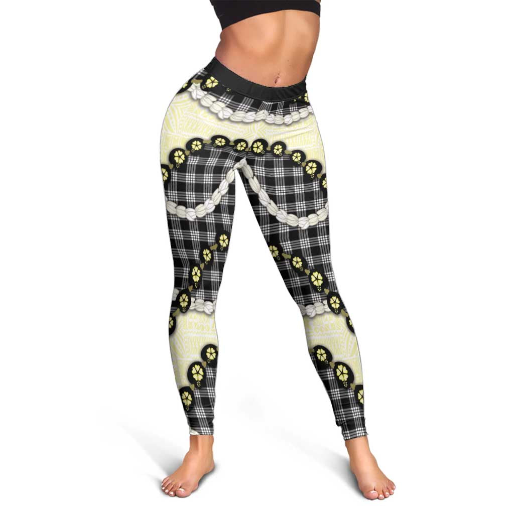 Black Palaka Hawaii Leggings Kukui Nut Pikake Lei Hawaiian Tapa Pattern LT14 - Polynesian Pride