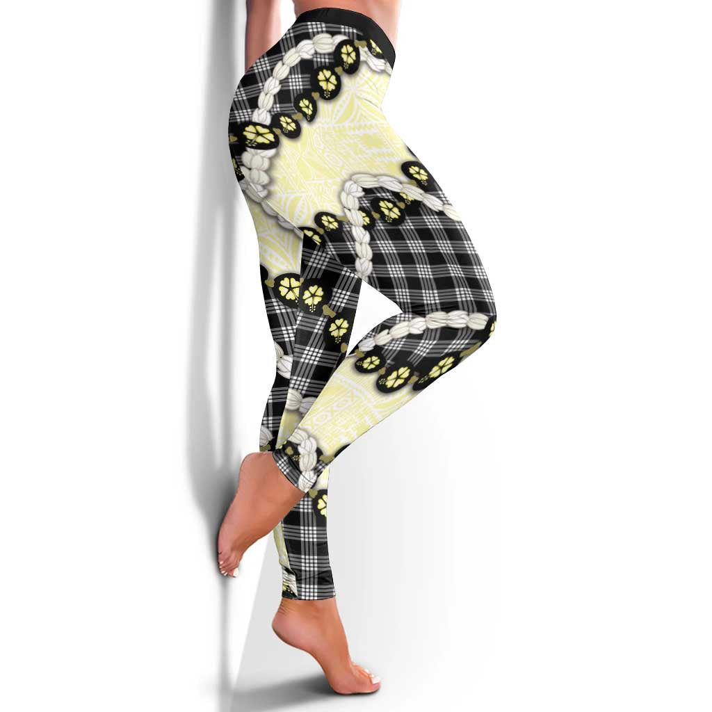 Black Palaka Hawaii Leggings Kukui Nut Pikake Lei Hawaiian Tapa Pattern LT14 - Polynesian Pride
