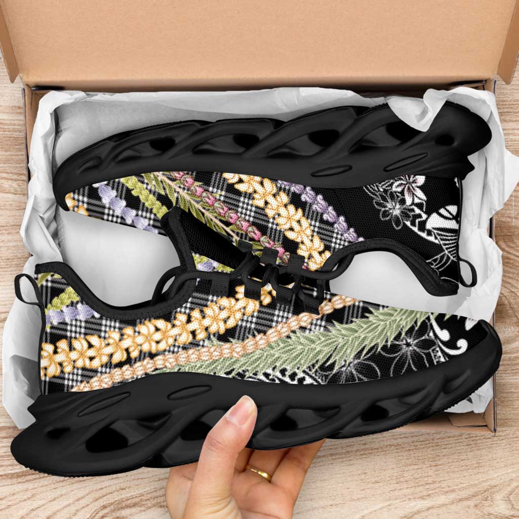 Black Palaka Hawaii Leis Clunky Sneakers Hawaiian-plaid Elegant Tropical Vibes LT14 - Polynesian Pride