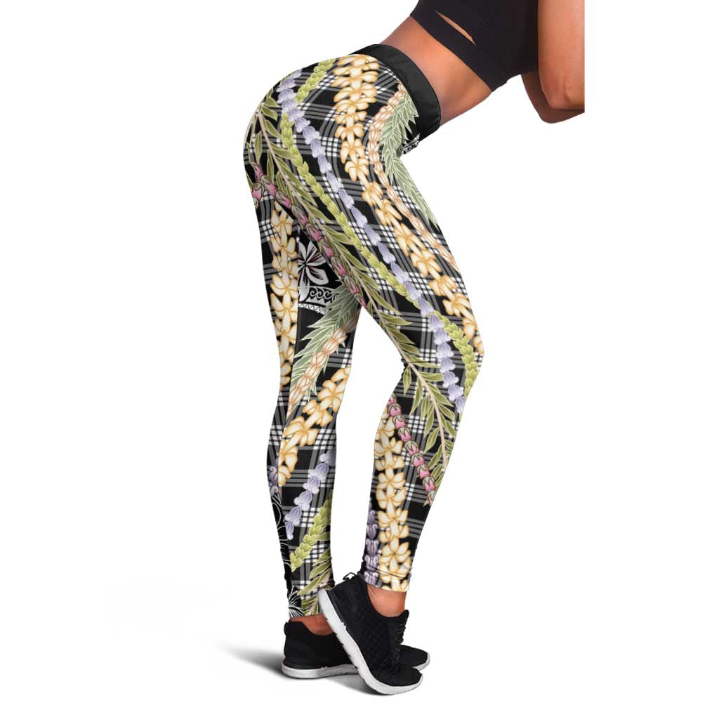 Black Palaka Hawaii Leis Leggings Hawaiian-plaid Elegant Tropical Vibes - Polynesian Pride