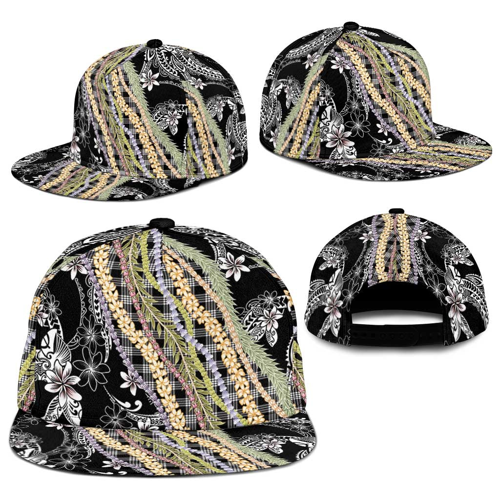 Black Palaka Hawaii Leis Snapback Cap Hawaiian-plaid Elegant Tropical Vibes LT14 - Polynesian Pride