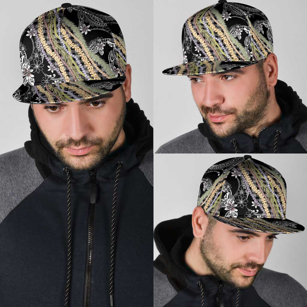 Black Palaka Hawaii Leis Snapback Cap Hawaiian-plaid Elegant Tropical Vibes LT14 - Polynesian Pride