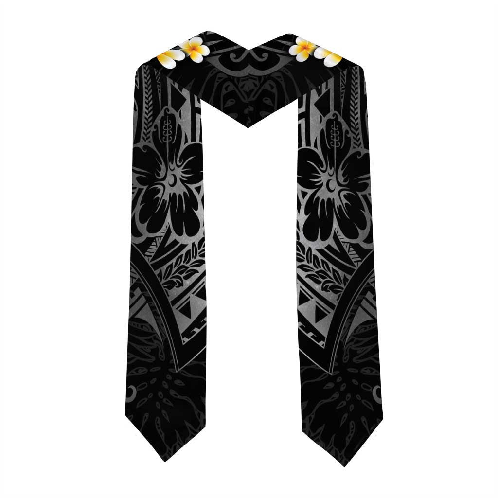 Black Polynesia Graduation Stole Plumeria Tropical Leaves With Galaxy Polynesian Art