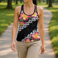 Black Polynesia Hollow Tank Top Plumeria With Hibiscus Pattern Tropical Vibes - Polynesian Pride