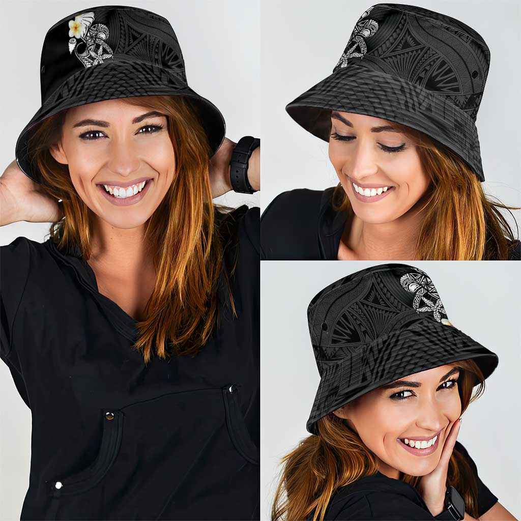 Black Samoa Tattoo Bucket Hat Plumeria Samoan Ocean Tatau Pattern - Polynesian Pride