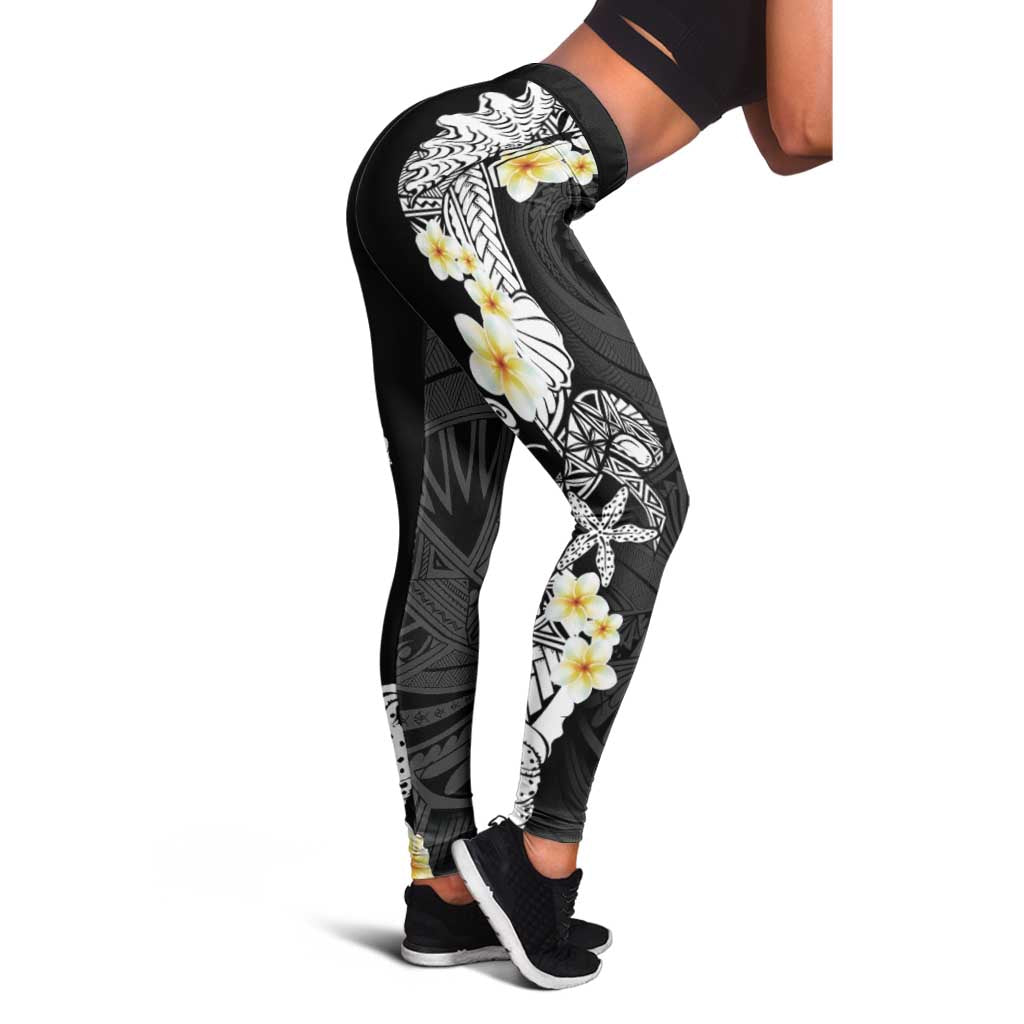 Black Samoa Tattoo Leggings Plumeria Samoan Ocean Tatau Pattern LT14 - Polynesian Pride