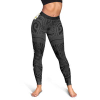 Black Samoa Tattoo Leggings Plumeria Samoan Ocean Tatau Pattern LT14 - Polynesian Pride