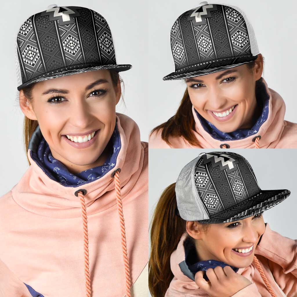 Black Taniko Aotearoa Mesh Trucker Cap Niho Taniwha Mix Poutama - Polynesian Pride