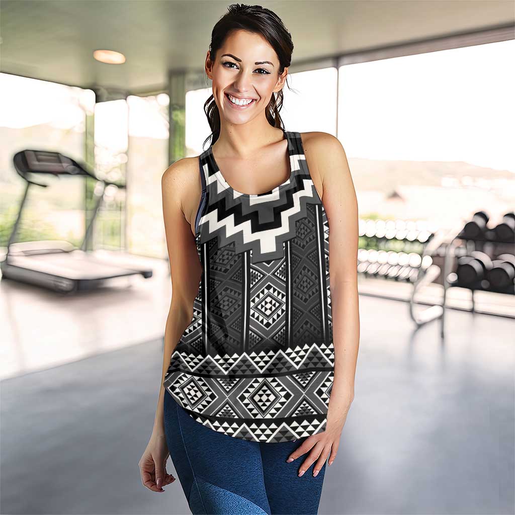 Black Taniko Aotearoa Women Racerback Tank Niho Taniwha Mix Poutama LT14