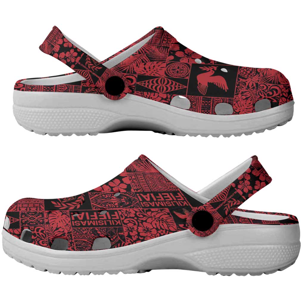 Black Tonga Kilisimasi Fiefia Clogs Shoes Pacific Patchwork Xmas Vibes - Polynesian Pride