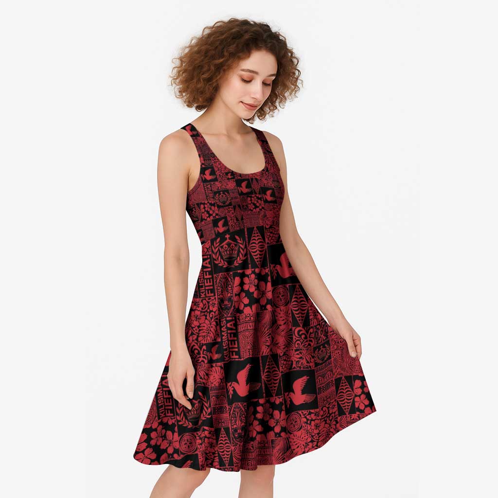 Black Tonga Kilisimasi Fiefia Midi Dress Pacific Patchwork Xmas Vibes - Polynesian Pride