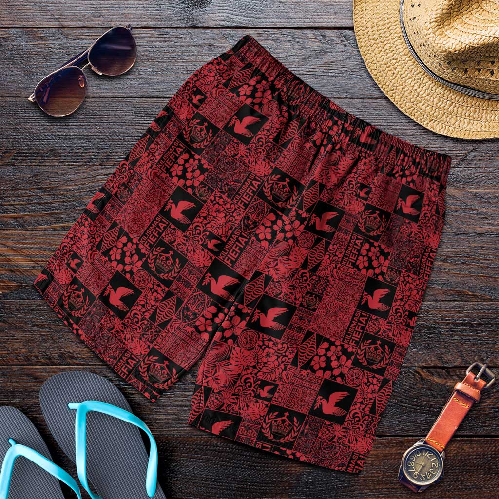 Black Tonga Kilisimasi Fiefia Shorts for Men Pacific Patchwork Xmas Vibes - Polynesian Pride