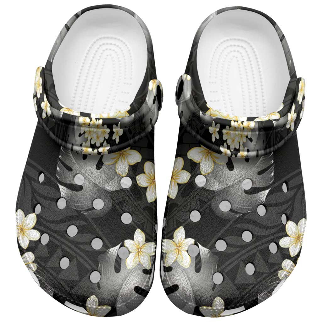 Black Tropical Hawaii Clogs Shoes Seamless Monstera Plumeria Hawaiian Pattern LT14 Black - Polynesian Pride