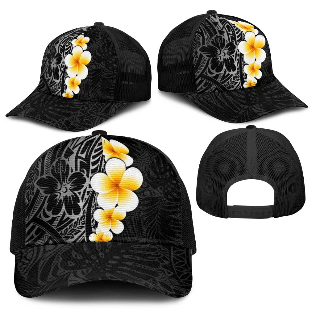 Black Tropical Plumeria With Galaxy Polynesian Art Baseball Net Cap - Polynesian Pride