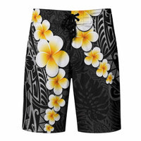 Black Tropical Plumeria With Galaxy Polynesian Art Board Shorts