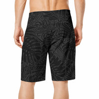 Black Tropical Plumeria With Galaxy Polynesian Art Board Shorts