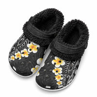 Black Tropical Plumeria With Galaxy Polynesian Art Fleece Clogs
