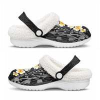 Black Tropical Plumeria With Galaxy Polynesian Art Fleece Clogs