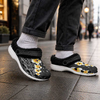 Black Tropical Plumeria With Galaxy Polynesian Art Fleece Clogs