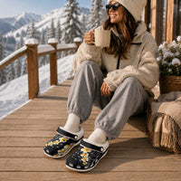 Black Tropical Plumeria With Galaxy Polynesian Art Fleece Clogs