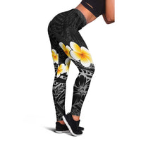 Black Tropical Plumeria With Galaxy Polynesian Art Leggings LT14 - Polynesian Pride