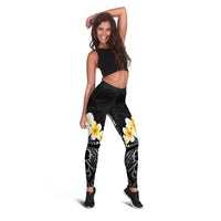 Black Tropical Plumeria With Galaxy Polynesian Art Leggings LT14 - Polynesian Pride