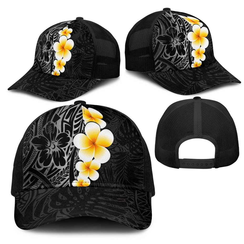 Black Tropical Plumeria With Galaxy Polynesian Art Mesh Trucker Cap - Polynesian Pride
