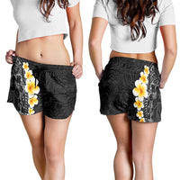 Black Tropical Plumeria With Galaxy Polynesian Art Shorts for Women LT14 - Polynesian Pride