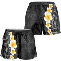Black Tropical Plumeria With Galaxy Polynesian Art Shorts for Women LT14 - Polynesian Pride