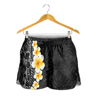 Black Tropical Plumeria With Galaxy Polynesian Art Shorts for Women LT14 - Polynesian Pride
