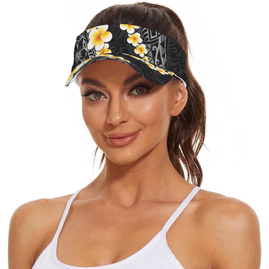 Black Tropical Plumeria With Galaxy Polynesian Art Sun Visor Cap