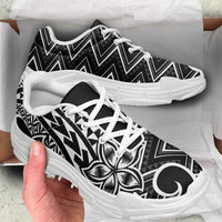 Black White New Zealand Taniko Motifs Chunky Sneakers Aotearoa Maori Plumeria Curve Style LT14 - Polynesian Pride