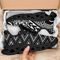 Black White New Zealand Taniko Motifs Clunky Sneakers Aotearoa Maori Plumeria Curve Style LT14 - Polynesian Pride