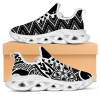 Black White New Zealand Taniko Motifs Clunky Sneakers Aotearoa Maori Plumeria Curve Style LT14 Black - Polynesian Pride