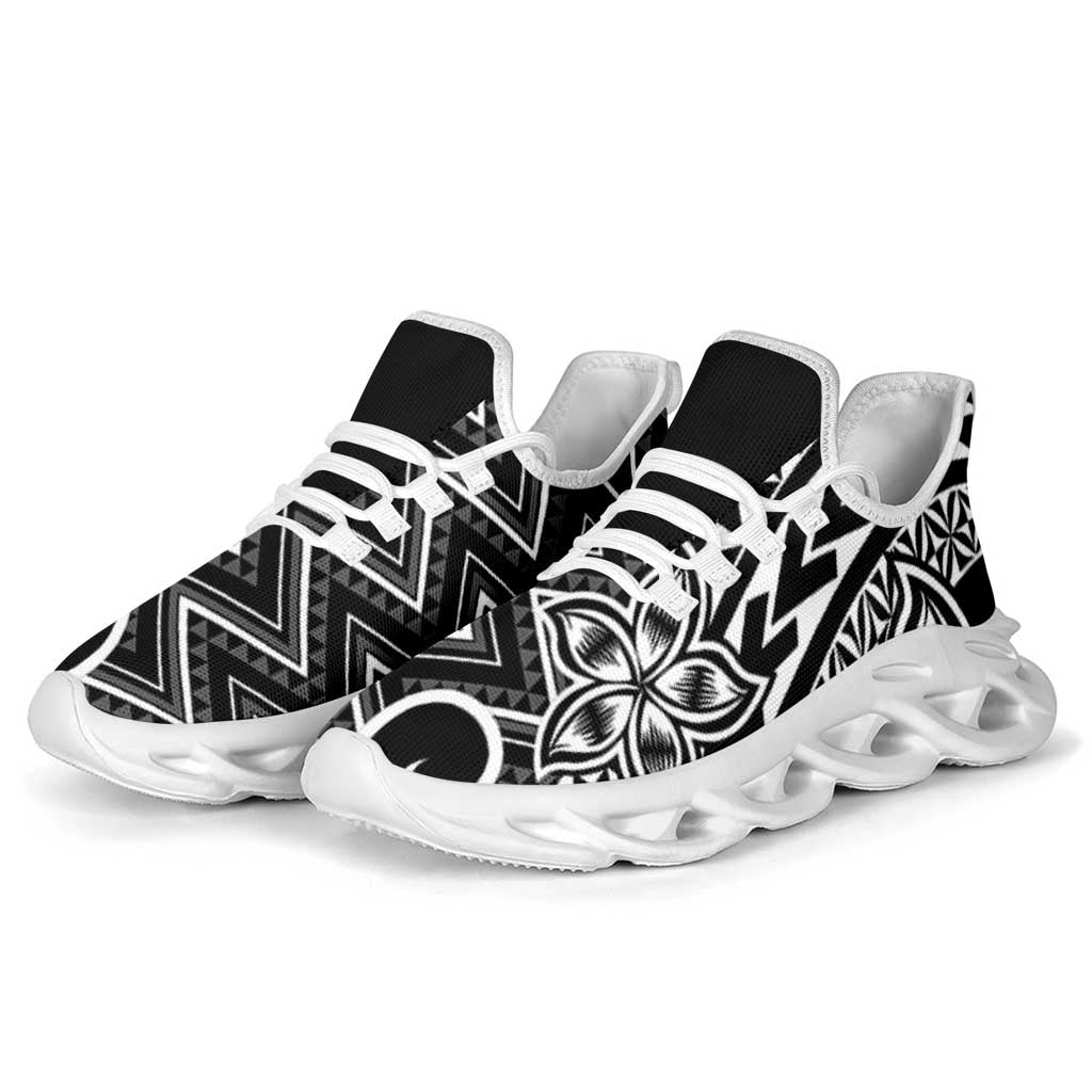Black White New Zealand Taniko Motifs Clunky Sneakers Aotearoa Maori Plumeria Curve Style LT14 - Polynesian Pride