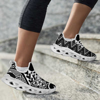 Black White New Zealand Taniko Motifs Clunky Sneakers Aotearoa Maori Plumeria Curve Style LT14 - Polynesian Pride