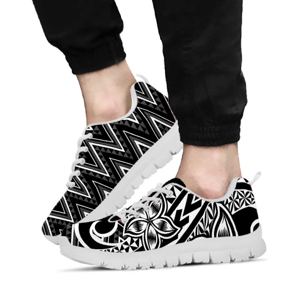Black White New Zealand Taniko Motifs Sneakers Aotearoa Maori Plumeria Curve Style LT14 - Polynesian Pride