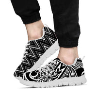 Black White New Zealand Taniko Motifs Sneakers Aotearoa Maori Plumeria Curve Style LT14 - Polynesian Pride