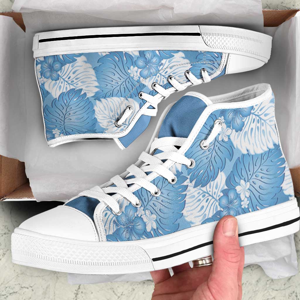 Blue Aloha Hawaii High Top Shoes Monstera Hibiscus Plumeria Seamless Vibes - Polynesian Pride