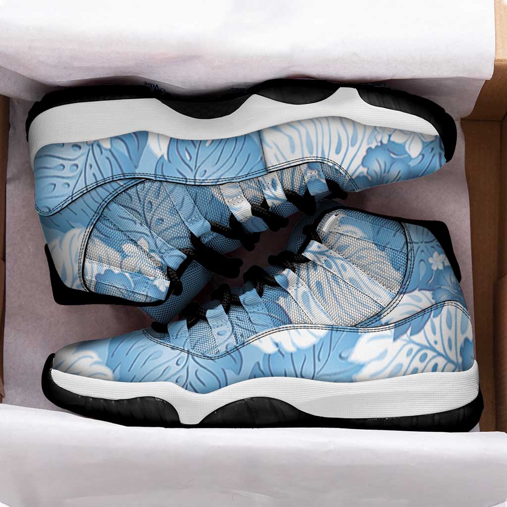 Blue Aloha Hawaii Sneakers J11 Monstera Hibiscus Plumeria Seamless Vibes - Polynesian Pride
