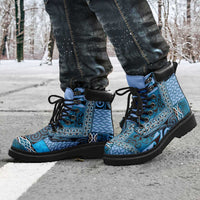 Blue Aotearoa Kowhaiwhai Pattern All Season Boots NZ Maori Quilt Style - Polynesian Pride