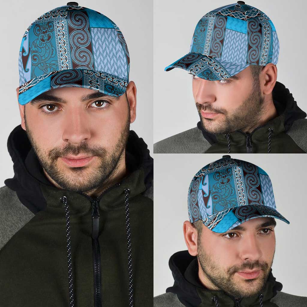 Blue Aotearoa Kowhaiwhai Pattern Classic Cap NZ Maori Quilt Style - Polynesian Pride