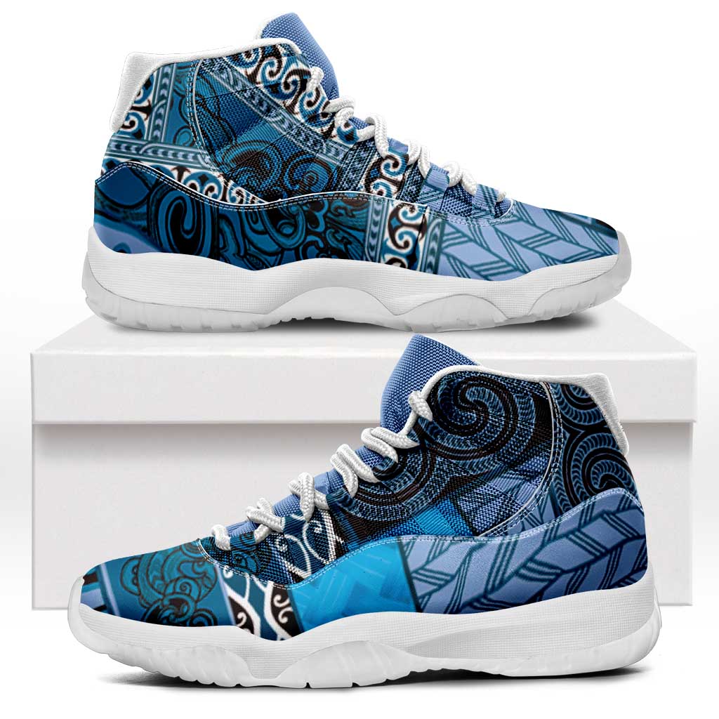 Blue Aotearoa Kowhaiwhai Pattern Sneakers J11 NZ Maori Quilt Style - Polynesian Pride